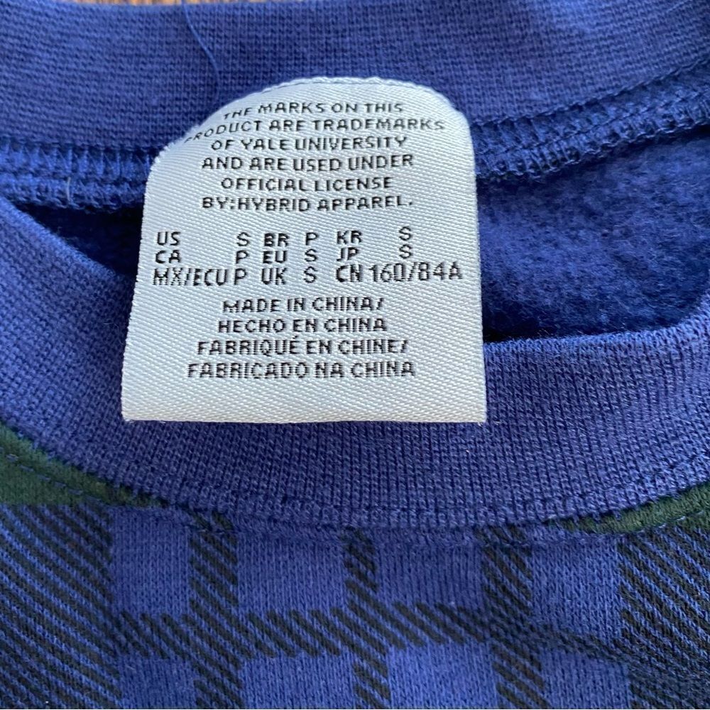 Yale Bulldogs Varsity Letterman Blue Green Plaid Crewneck Sweater Small - Picture 5 of 6